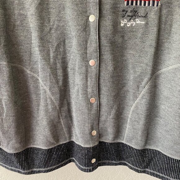 Blast Button-Up Cardigan Womens Size L Gray Embroidered Animal Striped Cotton B - Picture 6 of 16